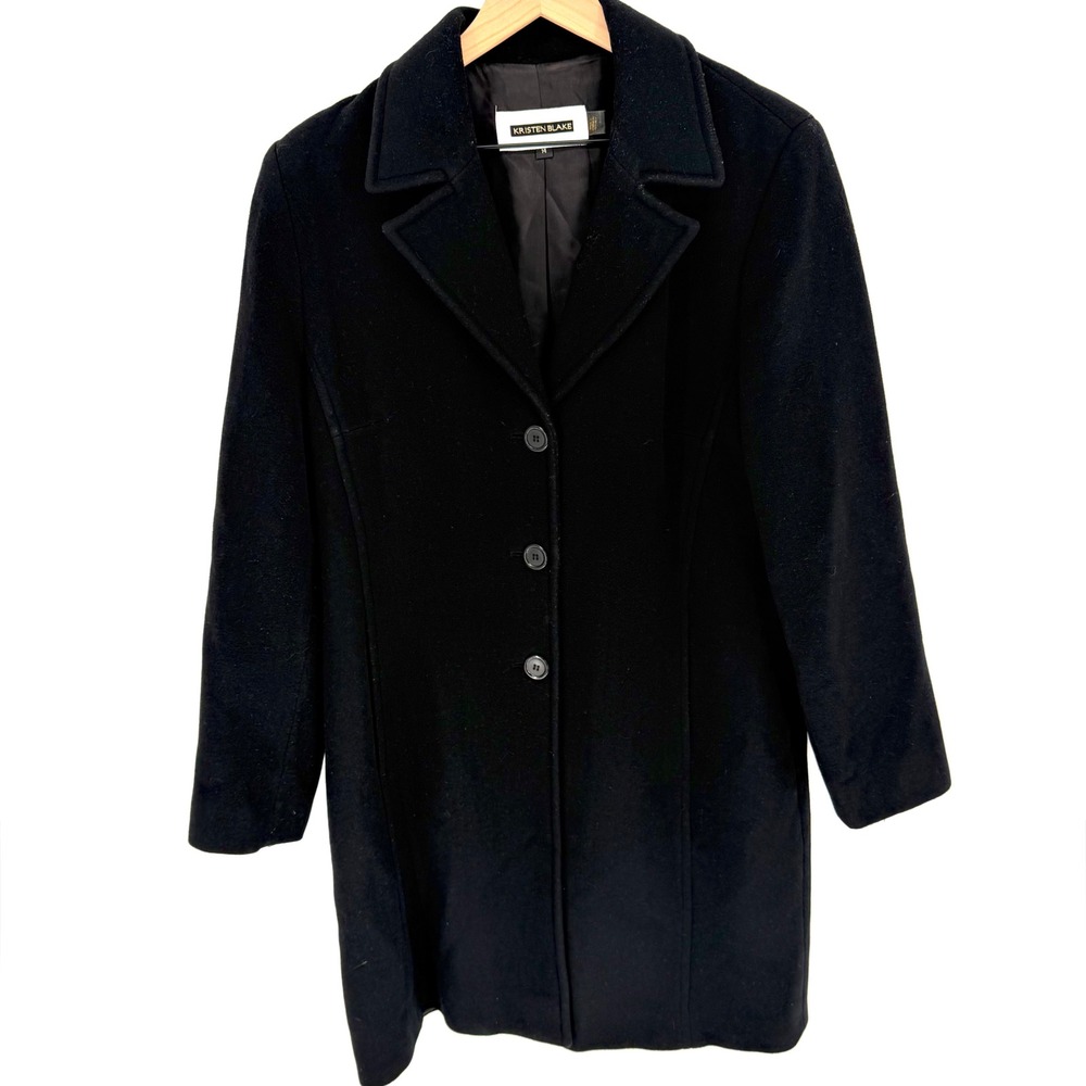 VTG 90s Y2K Kristen Blake Studio Black Lambswool Cashmere Blend Car Coat Size 14